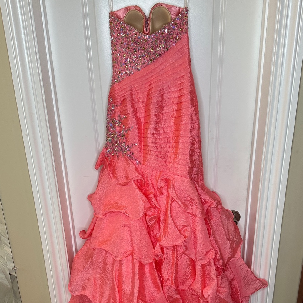 Night Moves Prom Collection Coral Ruffled Gown - Picture 5 of 8